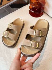 1 par Nuevas sandalias de verano 2026 para niños, con doble hebilla, suela suave y antideslizante para niños y niñas - Caqui - Ver 5