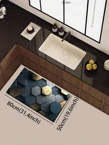 1pc Silica Gel Kitchen Mat, Modern Luxurious Hexagon (Honeycomb) Geometric Patchwork Pattern, With Varying Shades Of Blue-Gray And Charcoal Black Hexagons As Base, Accented By Distressed Gold Hexagons For A 3D Layered Visual Effect, Suitable For Minimalist High-End Kitchen Spaces. Luxurious And Fashionable Kitchen Mat, Cushioning And Anti-Fatigue - Multicolor - View 8