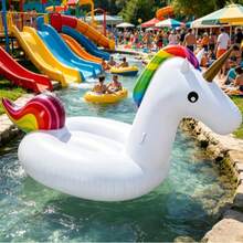 1 pieza Flotador inflable de unicornio arcoíris para piscina, material de PVC grueso para playa & piscina - Blanco - Ver 2