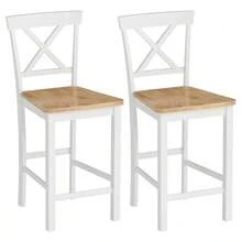 HOMCOM Set Of 2 Bar Stools With Backrest And Footrest, Rubberwood, For Kitchen, Dining Room, Bar, Oak+White - White - View 9