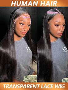 T13x6 骨直人发假发 中分侧蕾丝前额假发 直发透明蕾丝人发假发 女士款 180% 密度 - Natural Black - 查看 3