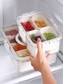 1pc Divided Meal Plate With Lid And Handle, Portable Snack Box, Suitable For Cooked Food, Gathering, Vegetables, Snacks, Fruits, Nuts, Candies, Chips, Entertainment, Picnic. Kitchenware, Compartment Box. - View 4