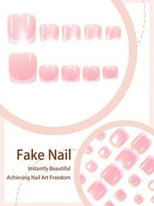 24pcs Square Short Edged Cat Eye White French Handmade Full Cover False Nails Set, Including 1pc Adhesive Sticker And 1pc Mini Nail File, Suitable For Women And Girls Daily Wear, Random Delivery Of Jelly Glue - Multicolor - View 3