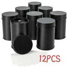 12pcs/Set Iron Tea Tin Canisters, 12oz Airtight Double Lid, Round Shape With Blank Stickers And Inner Bag, Ideal For Loose Leaf Tea And Coffee Storage, Holiday Feature - White - View 2