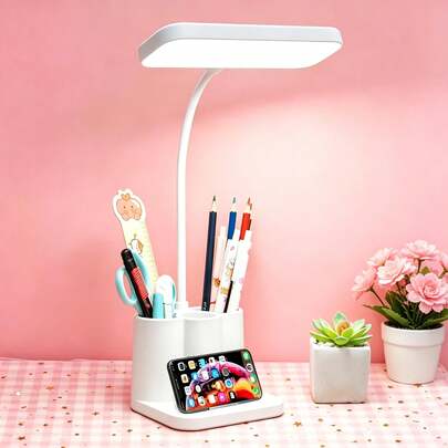 1pc LED Desk Lamp With Pen Holder, USB Rechargeable, 3 Brightness Levels, Eye-Caring White Light, Suitable For Student, Office, Dorm, Desk And Nightlight