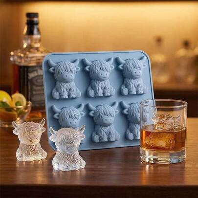 2pcs 3D Highland Cow Silicone Tray, Cute Cow Shaped Mold For Whiskey, Cocktails And Baking, Reusable Soft Mold For Easter And Holiday Decor, Essential For Summer Camping And Home Kitchen