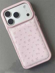 Fashionable Cute Pink Floral UV High-Quality Pattern Phone Case, Minimalist Design With Lychee Texture. Full Coverage Shockproof Protective Case Compatible With IPhone 17 16 15 14 13 12 Pro Max - Pink - View 5