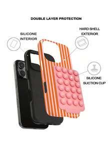 GIIPPA Ốp điện thoại họa tiết sọc cam & hồng + đế hút màu hồng, phù hợp với 17 Pro Max, 16 Pro Max, 15 Pro Max, 14 Pro Max, ốp điện thoại phong cách Hàn Quốc thời trang và độc đáo, tương thích với iPhone 11/12/13/14/15/16 Pro Max Plus, thiết kế thanh lịch cho cả nam và nữ, món quà lý tưởng cho Giáng sinh, Ngày Valentine, Lễ Phục sinh, mùa cưới và sinh nhật cho bạn gái. - trái cam - Xem 2