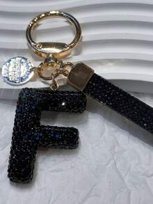 Bling Rhinestone Letter Keychain, 3D Crystal Letter Keyring, Rhinestone Lanyard, Engraved Metal Tag Set, Elegant Bag/Car Key Chain Accessory Gifts For Mother, Father, Graduation, And Teacher - Multicolor - View 14