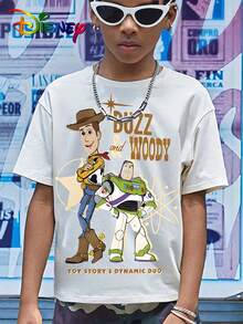 Disney Toy Story "Buzz & Woody Dynamic Duo" Kids T-Shirt,  Casual Streetwear Tee, Boys And Girls' Clothing, Casual And Fashionable T-Shirt - 白色 - 查看 2