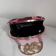 Túi xách cầm tay dự tiệc thời trang, ví cầm tay nữ màu hồng cánh sen lấp lánh đính sequin, túi xách dự tiệc sang trọng với dây đeo vai bằng xích vàng có thể tháo rời, phù hợp cho đám cưới, dạ hội, lễ hội và các buổi tiệc. - Màu Hồng Tươi - Xem 6