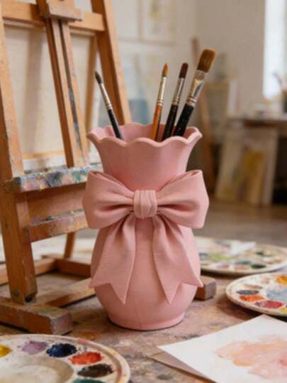 1Pc 3D Printed Bow Vase Cute Girl Style INS Room Decor Mini Desktop Flower Arrangement Vase For Dried & Fresh Flowers Home Decor For Bedroom Living Room Entrance Ideal Gift For Mother's Day Valentine's Day Christmas Birthday Wedding Decoration Home Decor Vase Desktop Decor Gift Ideas