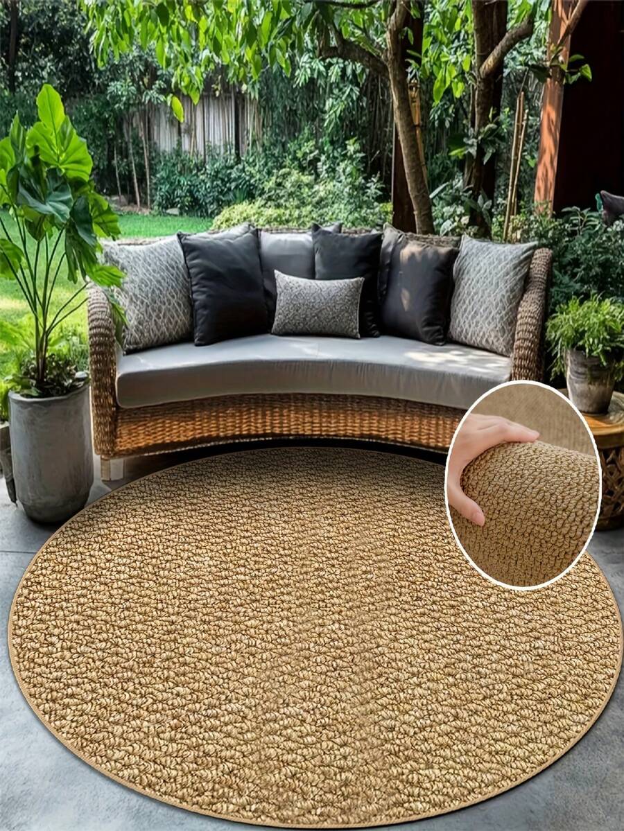 1pc Round Pineapple Pattern Rug, Faux Sisal Outdoor Carpet, Multi-Color, Garden Decor, Room Decor, Home Decor, RV Interior Mat, Tent Mat, Door Mat, Camping Mat, Suitable For Outdoor Camping, Hiking, Road Trips, Balcony, Patio, Garden, Backyard, Lawn, Pool, All Seasons - Solid Color - View 1