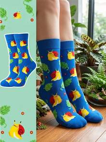 1 đôi tất họa tiết ốc sên hoạt hình ngộ nghĩnh, thiết kế độc đáo, phù hợp cho cả nam và nữ. - Nhiều màu - Xem 1