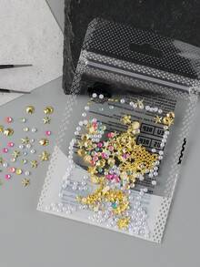 1 confezione di perline miste da sirena, stelle marine, conchiglie, perle bianche, decorazioni dorate, accessori fai-da-te per arte di unghie estiva e vacanze - Multicolore - Visualizzare 10