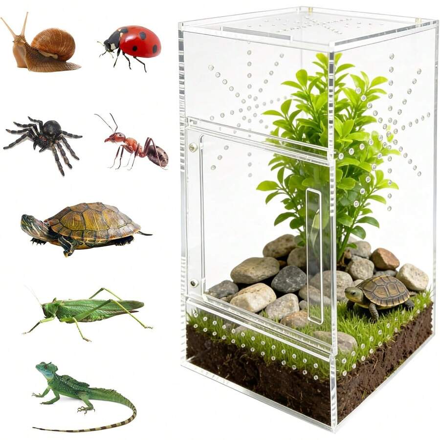 Jumping Spider Enclosure, 6*6*11.8 Dual Magnetic Door Arboreal Tarantula Cribs, Ventilation Spider House, Escape Proof Praying Mantis Habitat, Acrylic Snail Cage, Acrylic Terrarium Habitat - 1 - View 1