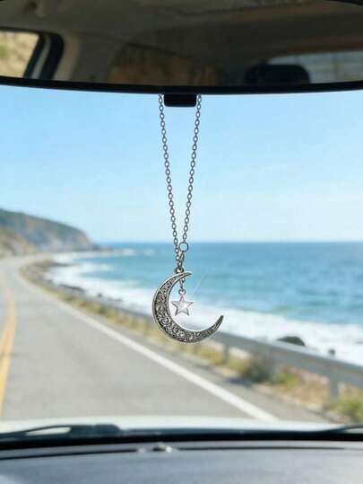 1 chiếc đồ trang trí treo hình sao và trăng, phụ kiện gương chiếu hậu xe hơi trang nhã.