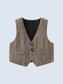 Baby Boy Bow Front Bodysuit & Blazer Waistcoat & Suspender Pants & Hat - Multicolor - View 7