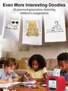 Impressora portátil infantil com inteligência artificial, função de voz para imagem, impressora térmica sem tinta com tela IPS de 2,4" com proteção ocular, 6 estilos de arte com IA, material ABS, bateria recarregável, brinquedo educativo criativo para meninos e meninas. - Multicolorido - Ver 7