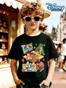 Disney Toy Story Squad Retro Summer Graphic Tee, Perfect For Cool Boys. Teen Boy Gift,Comfortable And Breathable Children's Short-Sleeved T-Shirt. 180g Pure Cotton Children's Clothes,Suitable For Both Boys And Girls.Suitable For Daily Wear, Vacations, Outdoor Activities, And As A Children's Gift. - màu đen - Xem 1