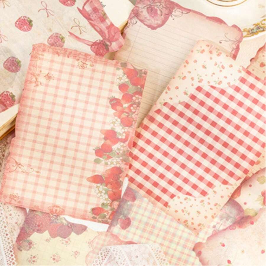 30pcs Vintage Plaid Pattern Papers, Floral & Fruit Retro Faded Decoration Materials, Suitable For Various DIY Scrapbooking, Journaling, Holiday Decorations, Scrapbook Supplies - A - View 1