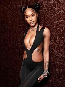 Spring And Summer Strappy Shoulder-Hugging Cutout Crop Top Solid Color Deep Backless Triangle Bodysuit, Resort Style Women's Bodysuit - Black - View 6
