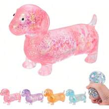 Colorful Glitter Filled Dachshund Dog Squishy Fidget Toy, Soft Squeeze Stress & Anxiety Relief Sensory Toy, Ideal Easter Basket Stuffer & Birthday Gift For Kids & Adults - Random Color - 粉紅小狗 - 查看 6