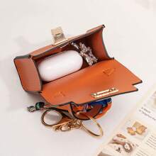 Mini Square Bag Pendant Keychain - High Quality Leather With Colorful Strap, Cute Car Keychain & Bag Charm Accessory - Màu vàng - Xem 5