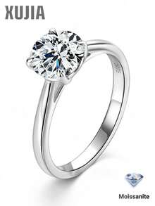 XUJIA 1件 2克拉莫桑鑽女款訂婚戒指 925純銀戒指 D色 VVS1 8mm 莫桑鑽 週年紀念婚禮珠寶禮物 送給她 - 訂婚戒指 - 查看 2