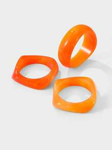 Kryxie 3 件橙色水果亚克力手镯套装，优雅简约的染色手链组合，可单独佩戴或叠戴，适合日常佩戴和度假 - 橘色 - 查看 2