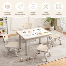 Kids Table And Chairs Set, Height-Adjustable Toddler Table And Chairs Set For Age 3-8, 31.5''Lx23.6''W Graffiti Desktop, Kids Activity Table For Daycare, Classroom, Home (4 Chairs) - 天然木色和白色 - 查看 8