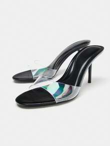 2026 Spring/Summer New Women's Shoes, Mule Style Mid/Low Heel Sandals - Black - View 1