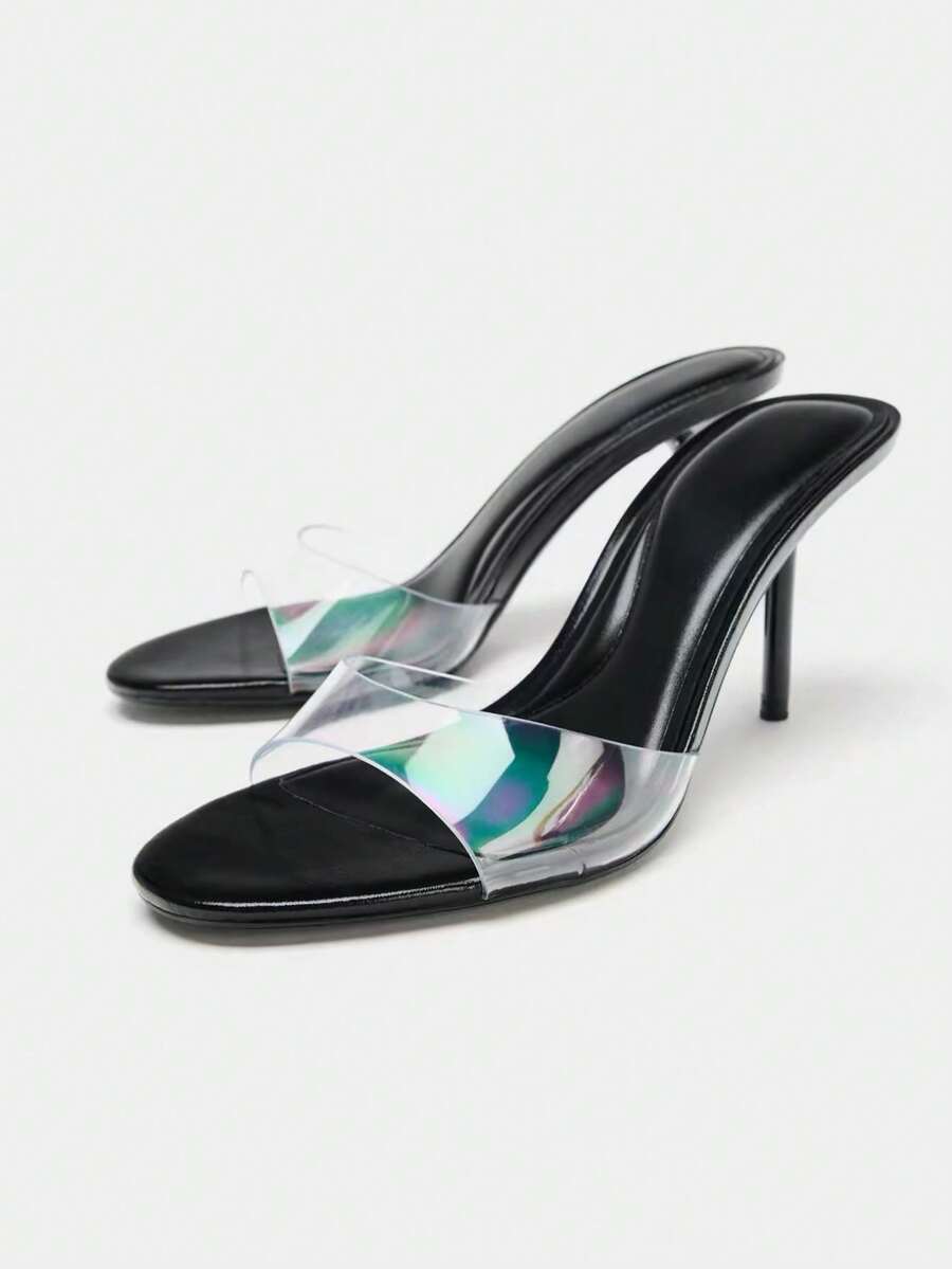 2026 Spring/Summer New Women's Shoes, Mule Style Mid/Low Heel Sandals - Black - View 1