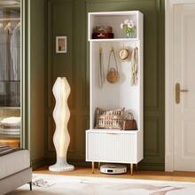Árbol de entrada ahorrador de espacio con banco y almacenamiento – Perchero de 74 pulgadas, 4 ganchos dorados, patas de metal, organizador de zapatos – Mueble moderno para recibidor o sala de estar – Blanco - Blanco - Ver 3