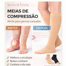 Kit Of 2 Pairs Of Zipperless Compression Socks 3/4 Length For Circulation, Varicose Veins, Swelling, Tired Legs, Edema, Orthopedic Treatment, Thrombosis, Unisex - 黑色和米色 - 查看 5