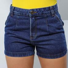 Jeans Guideline High Waist Short Jeans Thick Fabric 100% Jeans Dark Knife Pocket Premium Line - Dark Wash - View 13