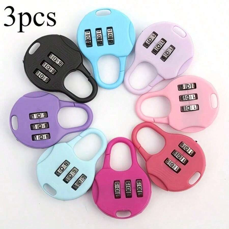 1/3/5 piezas Mini candados, adecuados para maletas, equipaje, cajones y bolsas de portátil - Candados de combinación de plástico resistente y candados con llave, con diseño de macaron, candados digitales compactos y portátiles, adecuados para maletas, cajas, mochilas (color aleatorio)