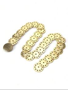 1PC Women's Gold Round Disc PU Belt Round Belt For Women Bohemian Concho Leather Vintage Western Belt Bohemian Style Floral Buckle First Choice For Shopping Party Essential Fashion Versatile Belt Suitable For Daily Use - Gold - View 6