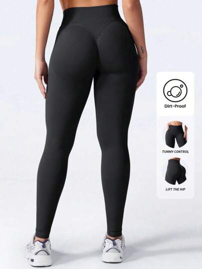 Women's High Waist Seamless Sports Leggings, Butt Lifting, Tummy Control, Wrinkle-Free Tight Yoga Pants Black Spring