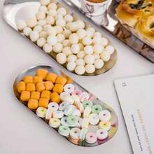 1 pieza/4 piezas Bandeja ovalada, Bandeja de acero inoxidable para café, Bandeja de tamaño pequeño para velas, almacenamiento de cosméticos, decoración de dormitorio, vajilla de cocina - Plateado - Ver 7