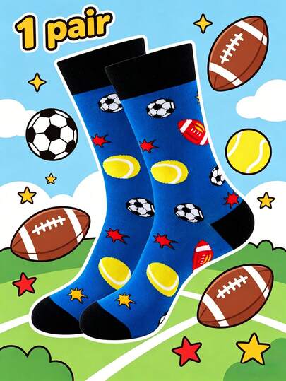1 Đôi tất nam in hình nhiều môn thể thao World Cup ngộ nghĩnh, dài đến bắp chân, họa tiết bóng đá, quần vợt và bóng bầu dục, quà tặng tuyệt vời cho nam giới/bạn trai, cỡ unisex, quà sinh nhật và quà tặng lý tưởng cho người hâm mộ thể thao.