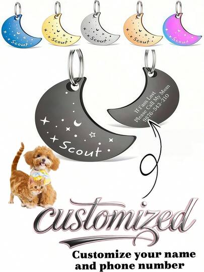 Thẻ đeo cổ cho chó cưng được thiết kế riêng, khắc laser tên thú cưng và số điện thoại, chống thất lạc, chống gỉ, có thể giặt được, dành cho mèo và chó.