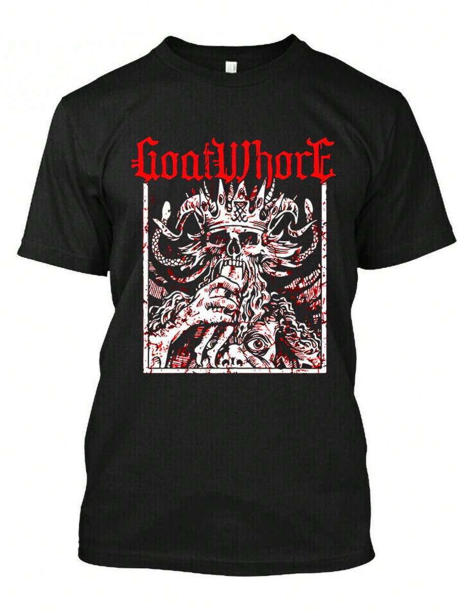 Maglietta vintage con grafica del gruppo musicale thrash americano "Fashion All Match New Popular Goat American Thrash Music Group". - nero - Visualizzare 1