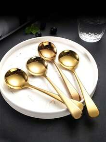 2件套优质加厚金色304不锈钢汤匙、甜点匙、西瓜匙，高档餐具 - 查看 5