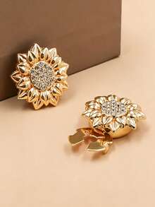 1 pieza/2 piezas/3 piezas Juego de gemelos con diseño de girasol, accesorio de uso diario para mujer - Dorado - Ver 4