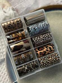 10 Rolls RitaNail Nail Art Stamping Foil Set, Leopard Print Y2K Nail Decals, DIY Cute Salon & Home Manicure Accessories - Multicolor - View 4