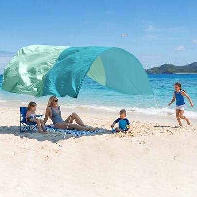 Green-AppleGreen Striped Silent Top Beach Umbrella, Original Wind-Powered Beach Umbrella, Providing 150 Square Feet Of Shade Area, Accommodating Up To 8 People, Can Be Set Up In 2 Minutes, Comes With Wind Assistance Function.