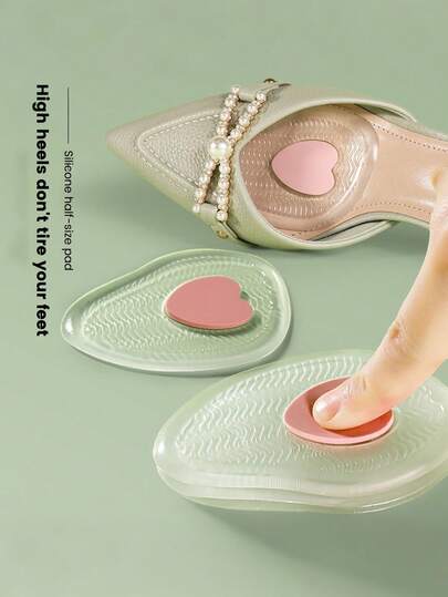 1 Pair Women's Summer GEL High Elastic Wave Invisible Forefoot Pad, High Elastic Shock Absorption Pressure Relief Foot Pad, Suitable For Transparent High Heels And Wide Sandals, Essential Travel Item