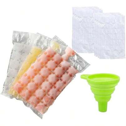 50 Bags, Disposable Ice Bags,Stackable Easy Release Ice Mold Trays, Self-Seal Freezing Maker,Cold Ice Pack Cooler Bag For Cocktail Food Wine