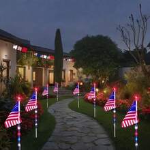 8-Pack Red, White, And Blue American Flag Solar Lights, Red, White, And Blue Flag Outdoor Pathway Lights, 4th Of July Independence Day Decorative Lights, Patriotic Theme Decor, 8 Flashing Modes, Suitable For Porches, Courtyards, Pathways, Lawns, Cemeteries, Memorial Day - Tám quốc kỳ - Xem 4
